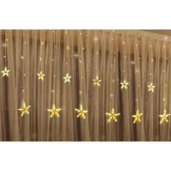 Joiedomi 138 LED 12 Stars Window Curtain Fairy String Lights Remote Control (Warm White), 2 Pack