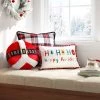18"x12" Reversible 'Ho Ho Ho Happy Holidays' to Polka Dot Rectangle Christmas Lumbar Pillow White/Blue - Wondershop™