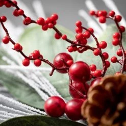 29"H Sullivans Snowy Long Pine & Berry Spray, Green