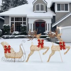 42" Reindeer with Sleigh LED Christmas Novelty Light Champagne Wire with Clear Lights - National Tree Company