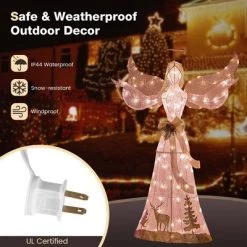 Costway 5 FT Pre-Lit Christmas Angel 3D Glittered Decoration with Halo Bow & 100 Lights -Outdoor Christmas Decorations Sales GUEST c1797ac6 d982 4654 a543 e1d57300b31a