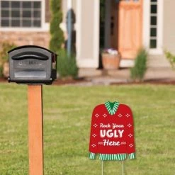 Big Dot of Happiness Ugly Sweater - Rock Your Ugly Here Outdoor Lawn Sign - Holiday and Christmas Party Yard Sign - 1 Piece