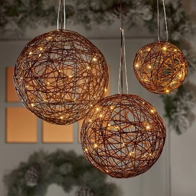 Battery Operated Brown Faux Rattan Sphere Fairy String Lights Warm White with Brown Wire - Wondershop™ 3 Battery Operated Brown Faux Rattan Sphere Fairy String Lights Warm White with Brown Wire - Wondershop™