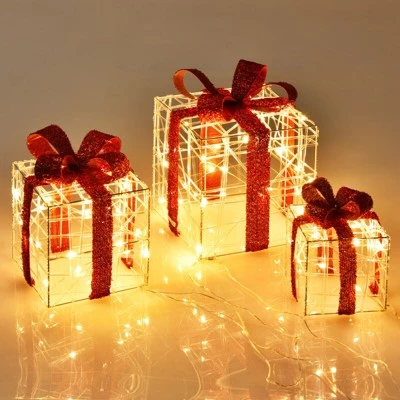 Costway 3 PCS Christmas Gift Boxes Indoor Outdoor W/ 60 LED Lights, Waterproof Plug 11 Costway 3 PCS Christmas Gift Boxes Indoor Outdoor W/ 60 LED Lights, Waterproof Plug - Image 9
