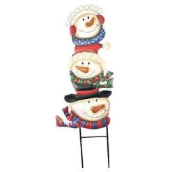 Direct Designs International Christmas 3 Metal Snowman Heads On 2 Pole - One Yard Decoration 31.5 Inches - Christmas Winter Frosty - 31844433 - Metal - Multicolored