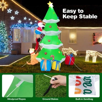 Tangkula 7FT Inflatable Santa Claus Climbing Christmas Tree Chased by Dogs Lighted Blowup Decoration Tree with Ground Stakes & Sandbags 4 Tangkula 7FT Inflatable Santa Claus Climbing Christmas Tree Chased by Dogs Lighted Blowup Decoration Tree with Ground Stakes & Sandbags - Image 2
