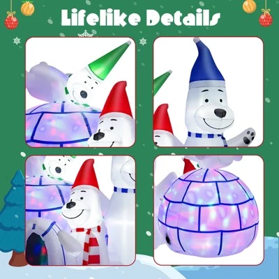 Tangkula 6FT Long Christmas Inflatable Polar Bears & Igloo Big Blow Up Polar Bear Family Decoration w/ Colorful Bright LED Lights Stakes & Ropes 11 Tangkula 6FT Long Christmas Inflatable Polar Bears & Igloo Big Blow Up Polar Bear Family Decoration w/ Colorful Bright LED Lights Stakes & Ropes - Image 9