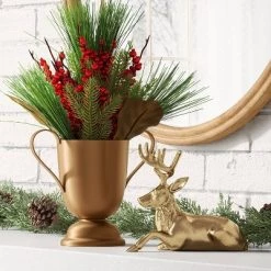 16" Mixed Greenery with Red Berries Christmas Artificial Plant in Bronze Vase - Wondershop™