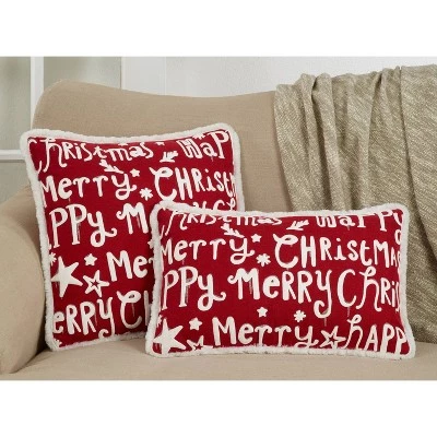 13"x20" Oversize 'Merry Happy Christmas' Poly Filled Lumbar Throw Pillow Red - Saro Lifestyle 4 13"x20" Oversize 'Merry Happy Christmas' Poly Filled Lumbar Throw Pillow Red - Saro Lifestyle - Image 2