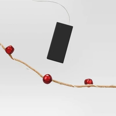 30ct LED Battery Operated Red Bell Dewdrop Christmas Novelty String Lights Warm White Jute Wrapped Wire - Wondershop™ 6 30ct LED Battery Operated Red Bell Dewdrop Christmas Novelty String Lights Warm White Jute Wrapped Wire - Wondershop™ - Image 4