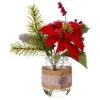 Allstate Floral 9.5" Red and Green Cabin Artificial Pine Tree Needles Winter Floral Arrangement