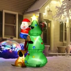 HOMCOM Outdoor Inflatable Christmas Tree Santa Claus Climbing Tree from Puppy Dog, LED Yard Inflatable Holiday Decoration for Front Lawn