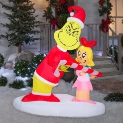 The Grinch Grinch Airblown Inflatable Passing Out Candy Canes to Cindy Lou Scene Dr. Seuss, 5.5 ft Tall
