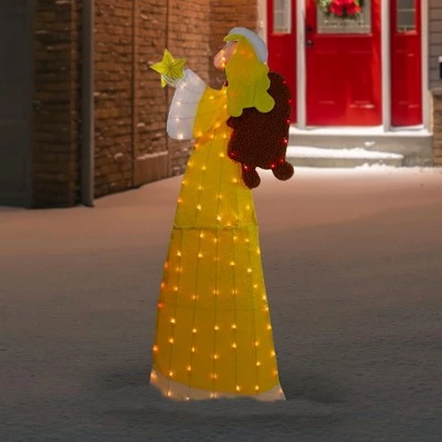 Northlight 72" Lighted 2D Yellow Chenille Angel Outdoor Christmas Decoration 3 Northlight 72" Lighted 2D Yellow Chenille Angel Outdoor Christmas Decoration