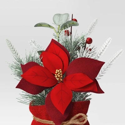14" Flocked Mixed Greenery with Poinsettia Flower and Berries in Burlap Bag Christmas Artificial Plant Green/Red - Wondershop™ 4 14" Flocked Mixed Greenery with Poinsettia Flower and Berries in Burlap Bag Christmas Artificial Plant Green/Red - Wondershop™ - Image 2