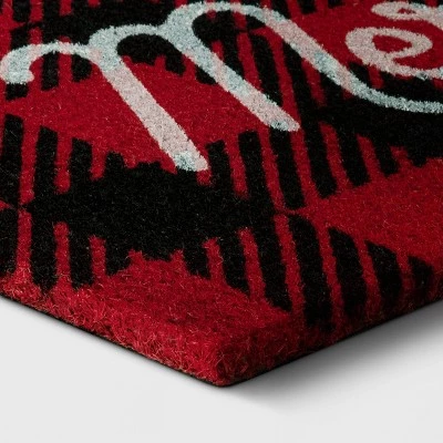 30"x18" Buffalo Plaid 'Merry' Rectangle Coir Christmas Outdoor Mat Red/Black - Wondershop™ 3 30"x18" Buffalo Plaid 'Merry' Rectangle Coir Christmas Outdoor Mat Red/Black - Wondershop™ - Image 2