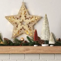 14" LED Gold Glittered Die-Cut Star Christmas Novelty Silhouette Light Warm White - Wondershop™