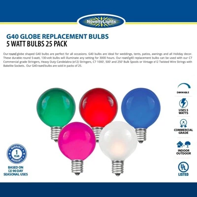 Novelty Lights Inc Novelty Lights Clear G40 Globe Hanging Outdoor String Light Replacement Bulbs E12 Candelabra Base 5 watt 6 Novelty Lights Inc Novelty Lights Clear G40 Globe Hanging Outdoor String Light Replacement Bulbs E12 Candelabra Base 5 watt - Image 4
