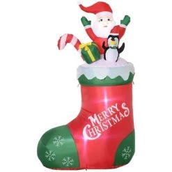 Outsunny 5ft Christmas Inflatables Outdoor Decorations Santa and Penguin Standing in Sock with Candy Cane Gift Box, Blow-Up LED Yard Christmas Decor -Outdoor Christmas Decorations Sales GUEST e6a9b70a 443e 4af1 8585 464908f570ea
