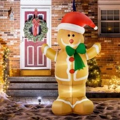 HOMCOM Christmas Inflatable Gingerbread Man, Outdoor Blow-Up Yard Decoration with LED Lights Display