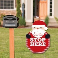 Front Page 4 Big Dot of Happiness Jolly Santa Claus - Santa Stop Here Yard Sign - Christmas Welcome Yard Sign