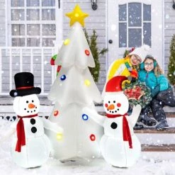 Tangkula 6 FT Inflatable Christmas Tree with 2 Fun Snowmen, Blow Up Xmas Decoration with 9 Flashing Lights & 4 Ordinary LED Lights