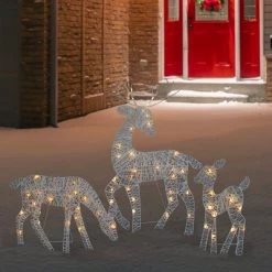 Northlight Set of 3 LED Lighted White Reindeer Family Outdoor Christmas Decorations 29"