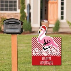 Big Dot of Happiness Flamingle Bells - Party Decorations - Tropical Flamingo Christmas Welcome Yard Sign