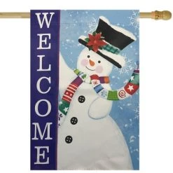 Front Page 6 Northlight Blue and White Happy Snowman Welcome Outdoor House Flag 28" x 40"
