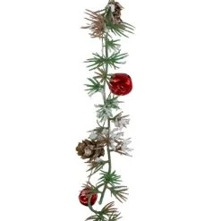 Melrose 40" Green Frosted Pine Cones and Bells Artificial Christmas Spray