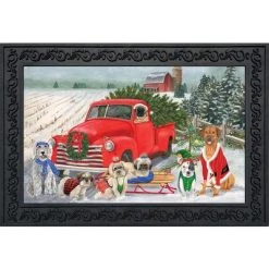 Briarwood Lane Holiday Dogs Christmas Doormat Pickup Truck Humor Indoor Outdoor 30" x 18"