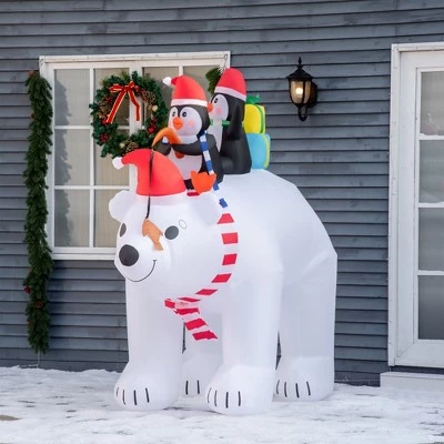 HOMCOM 7 ft Polar Bear and Penguins Christmas Inflatable, LED Lighted Outdoor Holiday Blow Up Yard Decoration 4 HOMCOM 7 ft Polar Bear and Penguins Christmas Inflatable, LED Lighted Outdoor Holiday Blow Up Yard Decoration - Image 2