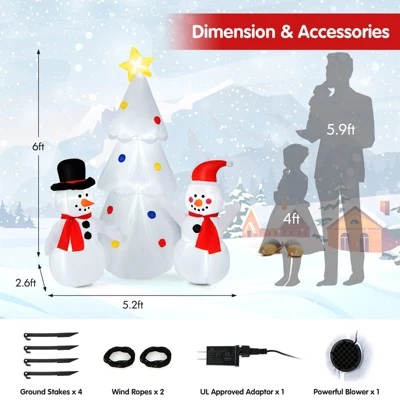 Tangkula 6Ft Christmas Inflatable Tree with Snowman Outdoor Inflatable Xmas White Tree Decorations with Built-in Bright Lights 11 Tangkula 6Ft Christmas Inflatable Tree with Snowman Outdoor Inflatable Xmas White Tree Decorations with Built-in Bright Lights - Image 9